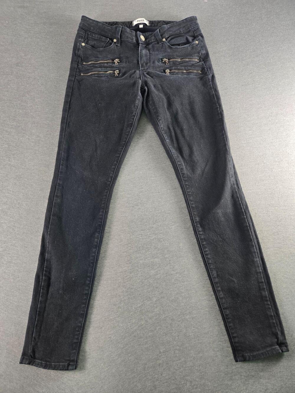 Paige Edgemont Jeans Womens 29 Black Moto Skinny Zipper Detail Stretch Denim